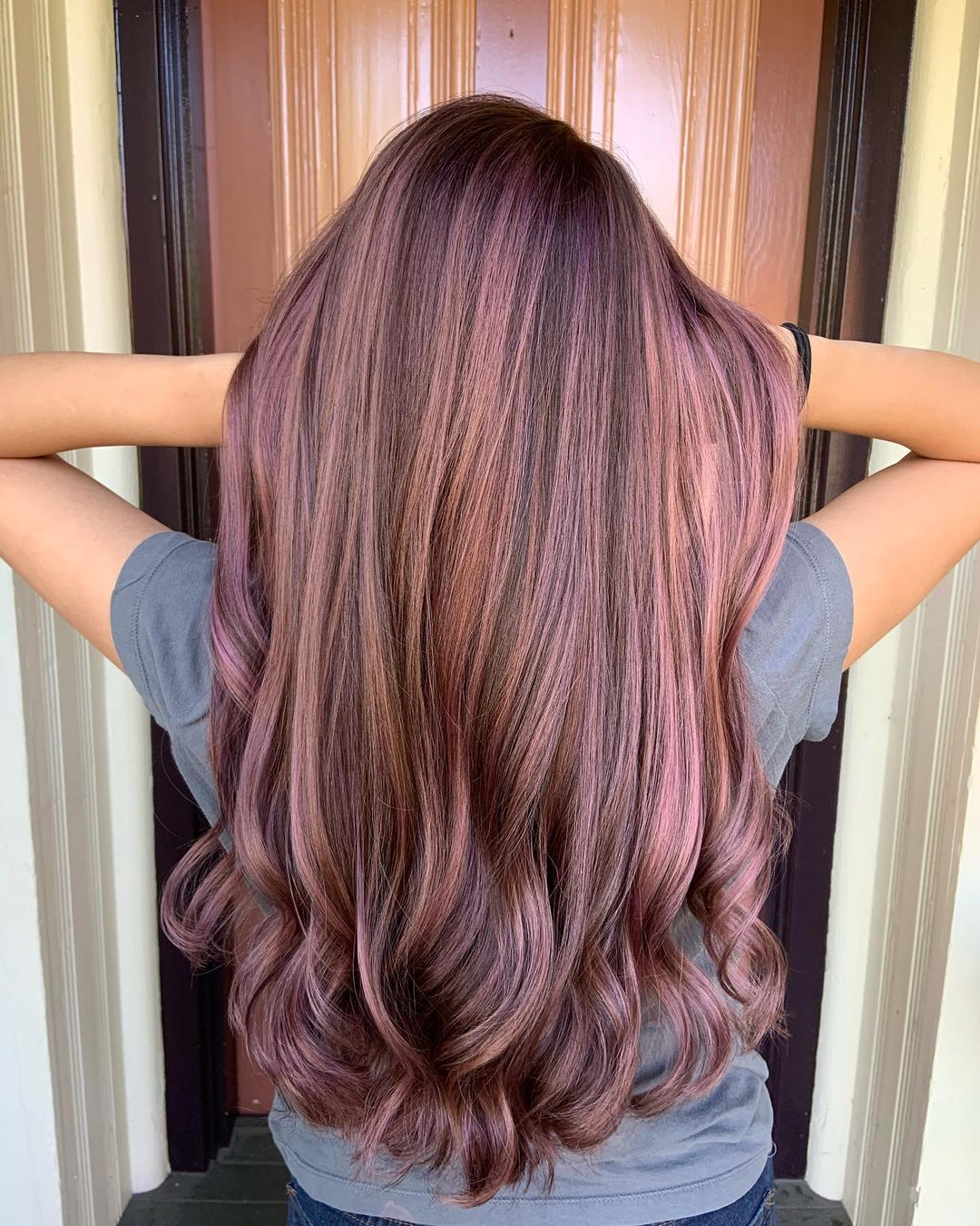 Feminine Dark Hair with Rose Gold Highlights