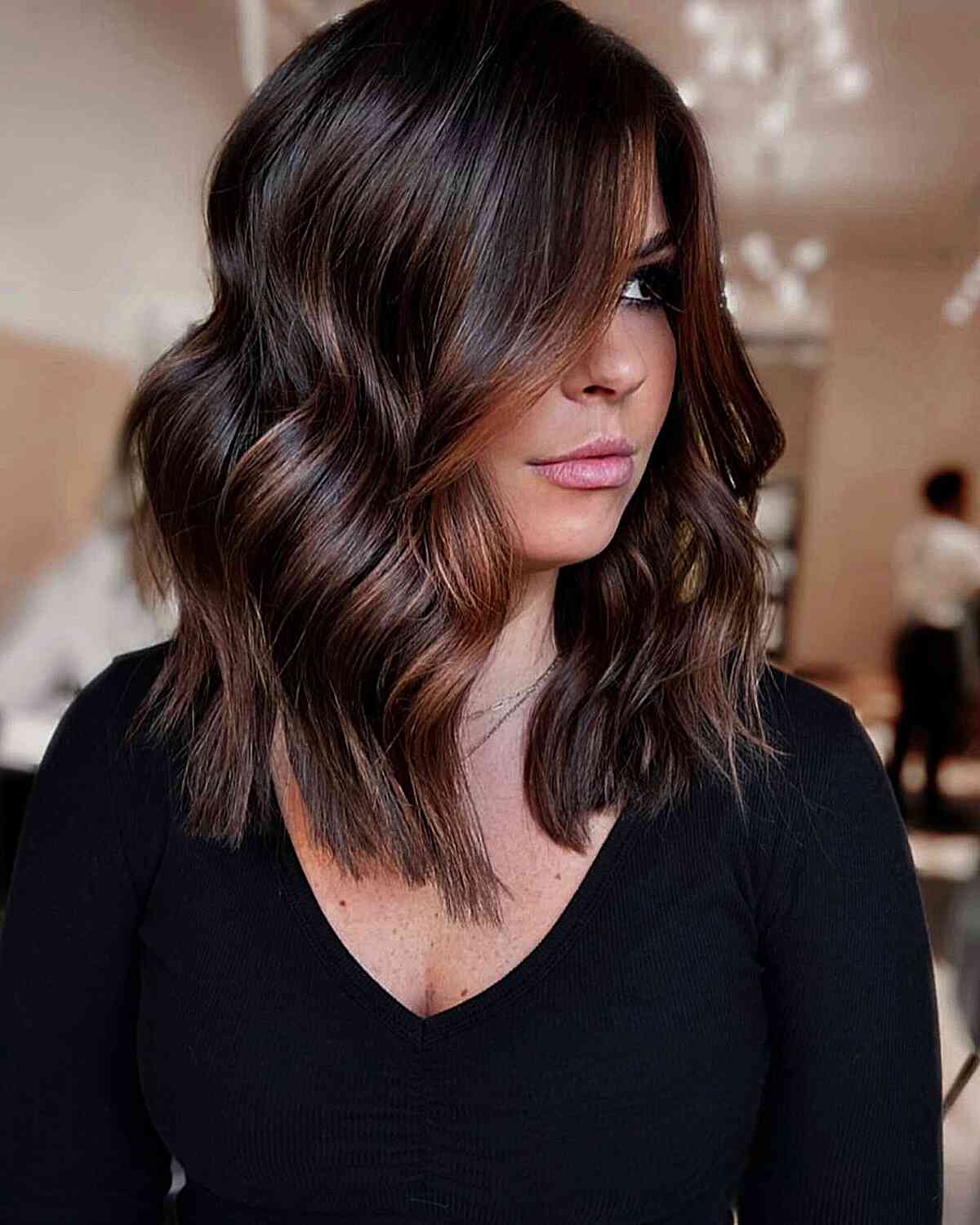 Glossy Dark Brunette Balayage Tones