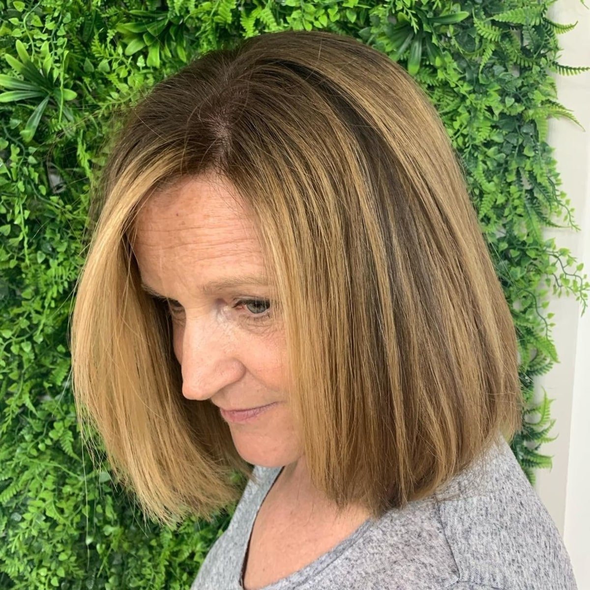 Golden brown and blonde highlights for older women