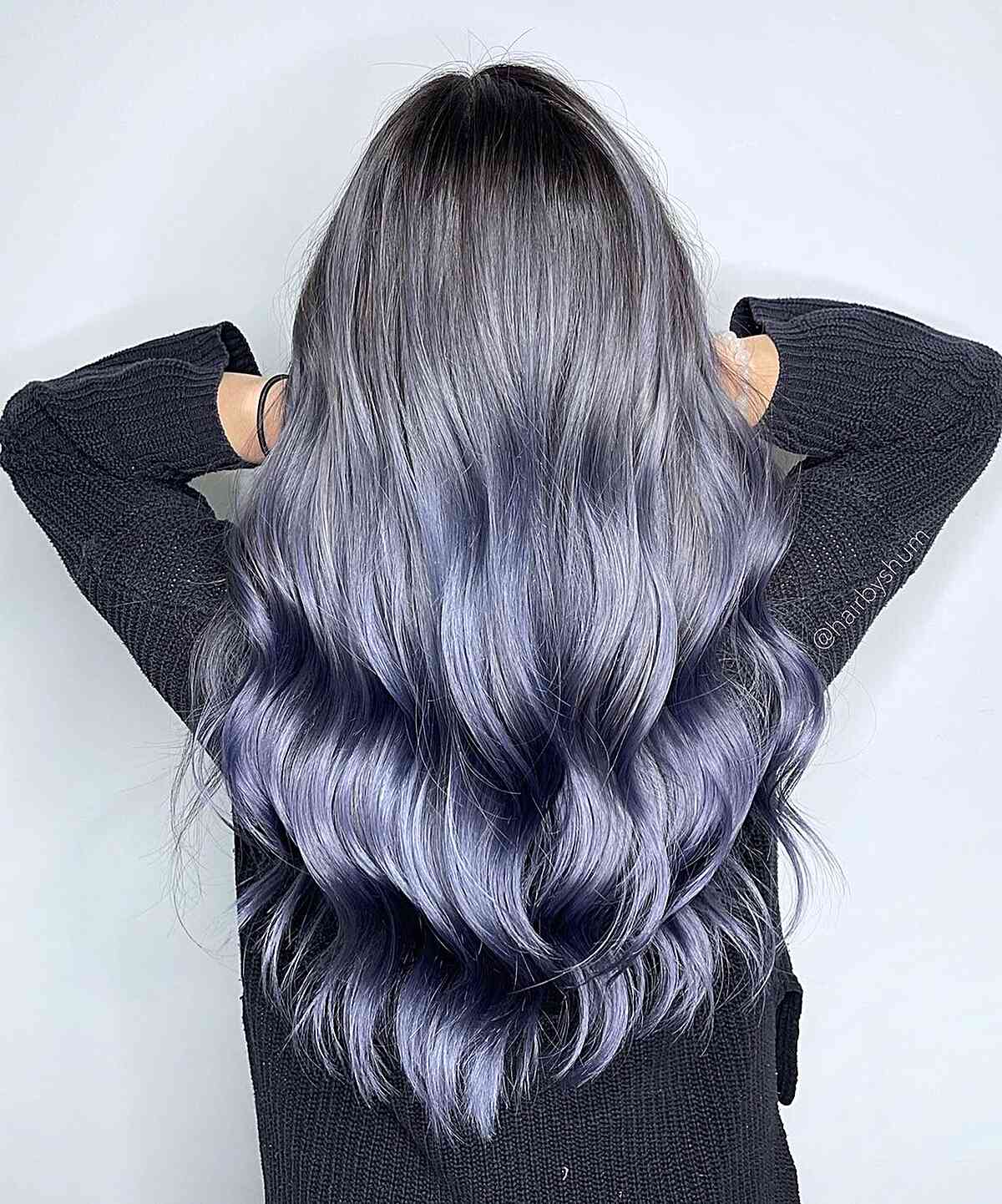 Jet Black to Vibrant Metallic Blue Ombre on Long Hair