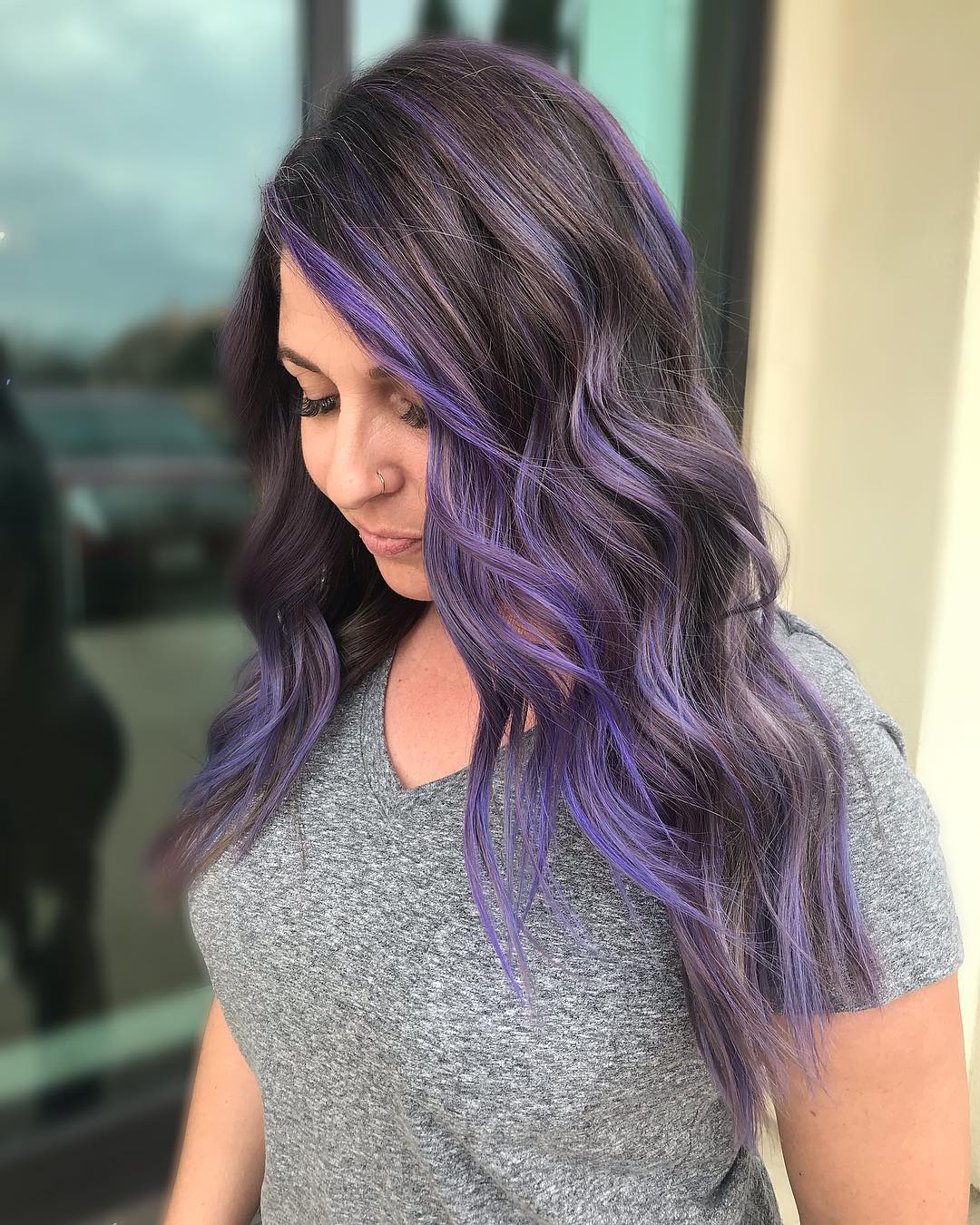 Lavender Highlights on Dark Brown Hair