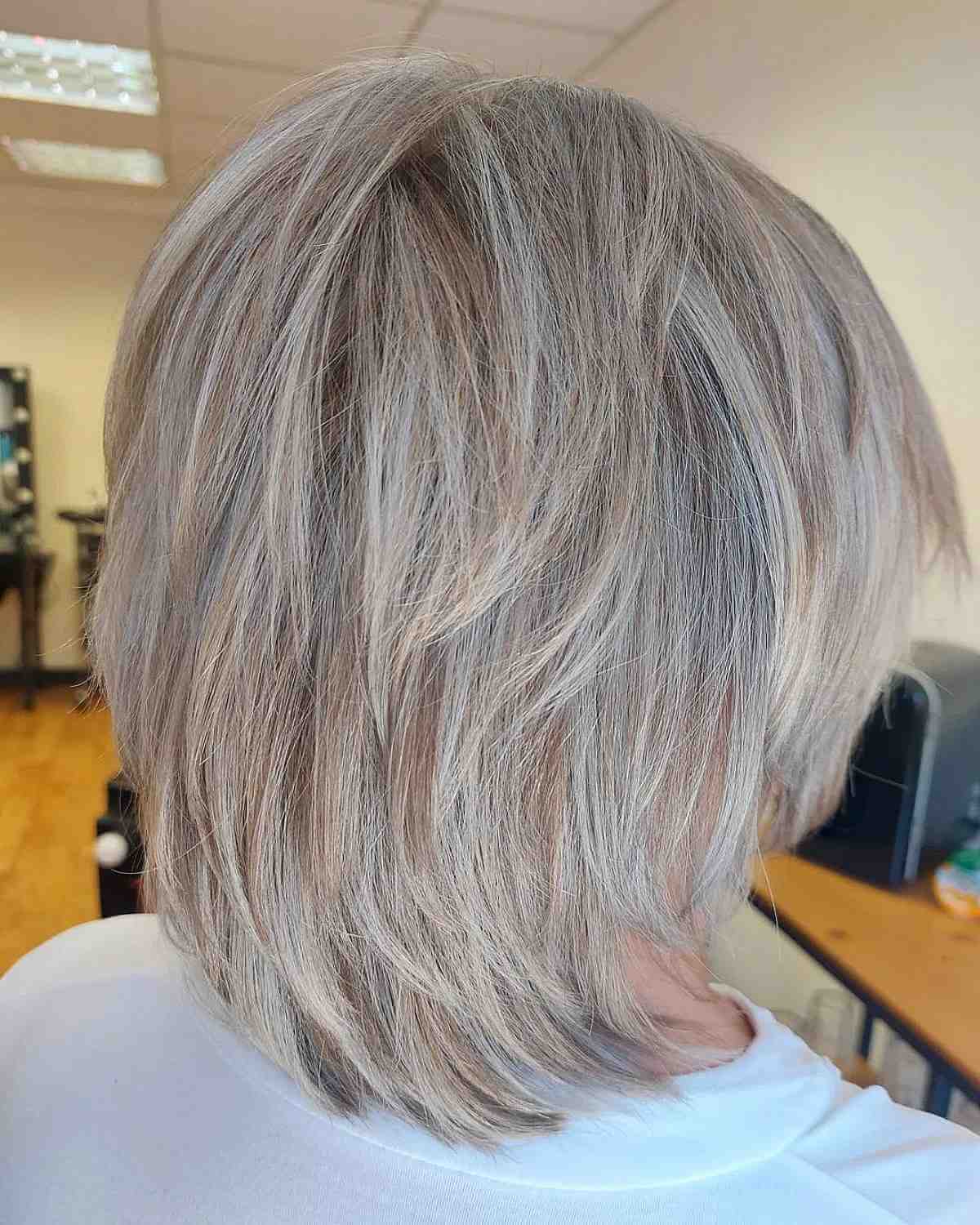 Layered Short Hair with Ash Blonde Highlights and Lowlights