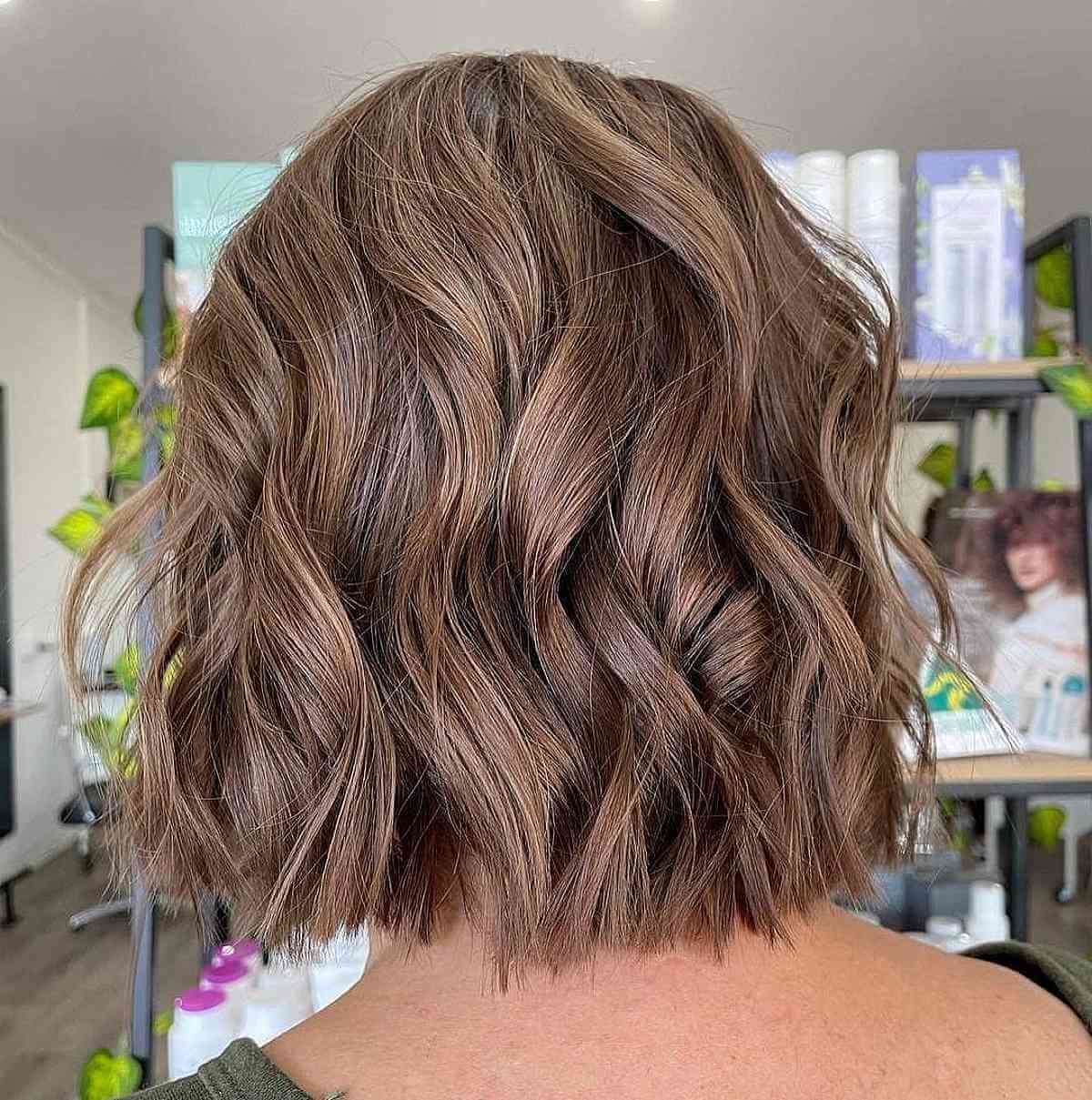 Light Mushroom Brown on Textured Wavy Short Bob