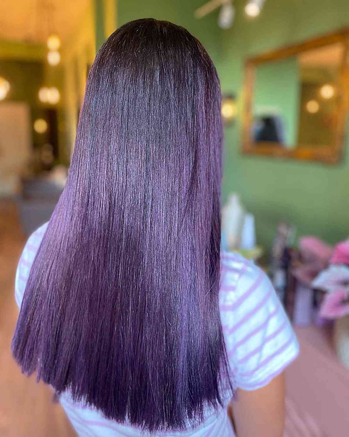 Long and Straight Midnight Purple Hair