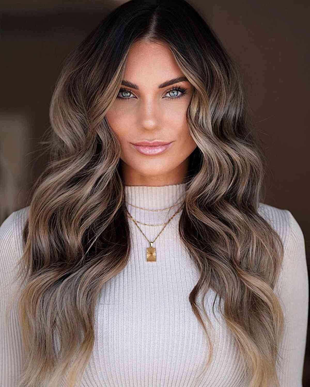 Long Dark Bronde Balayage Waves