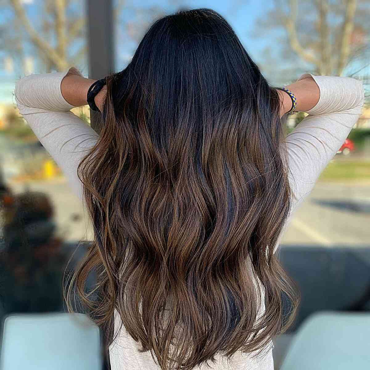 Long Ombre Jet Black to Coffee Brown