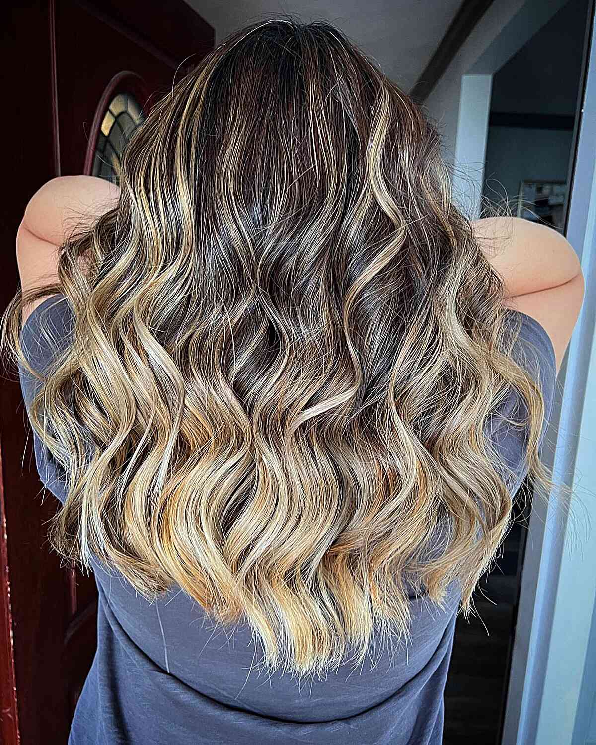 Long Rich Brunette to Golden Blonde Ombre Hair