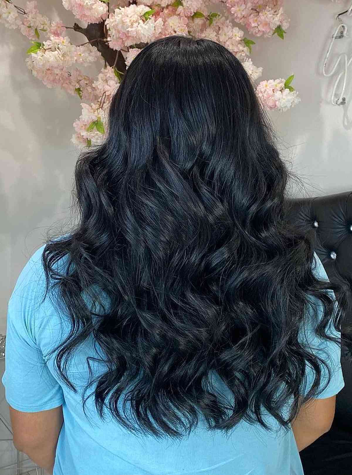 Long Textured Curls on Black Tresses