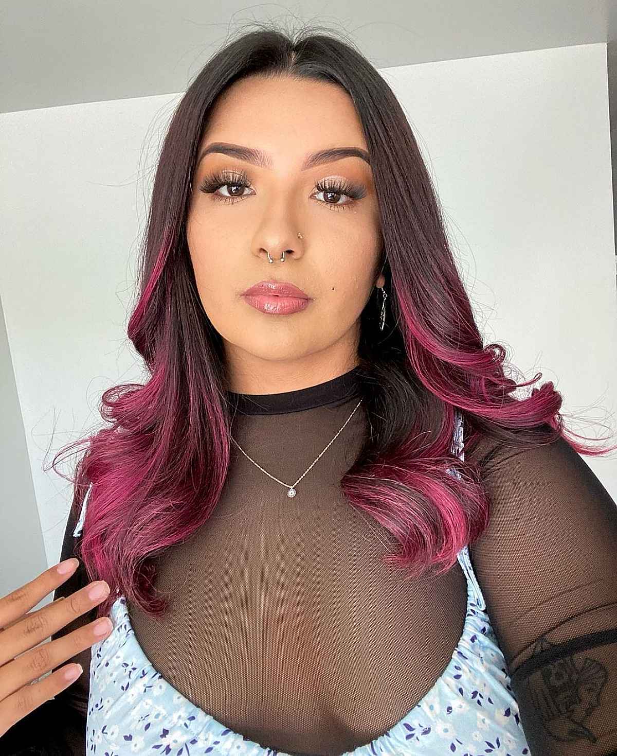 Medium-Length Black to Bright Pink Ombre