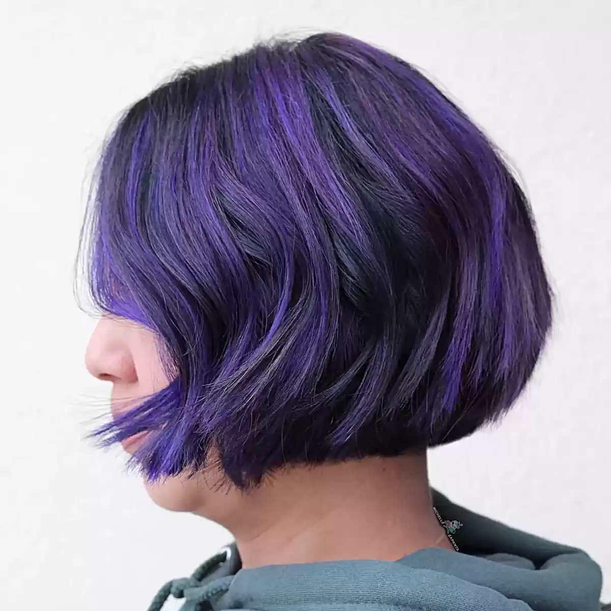 Midnight Violet Highlights on Short Hair