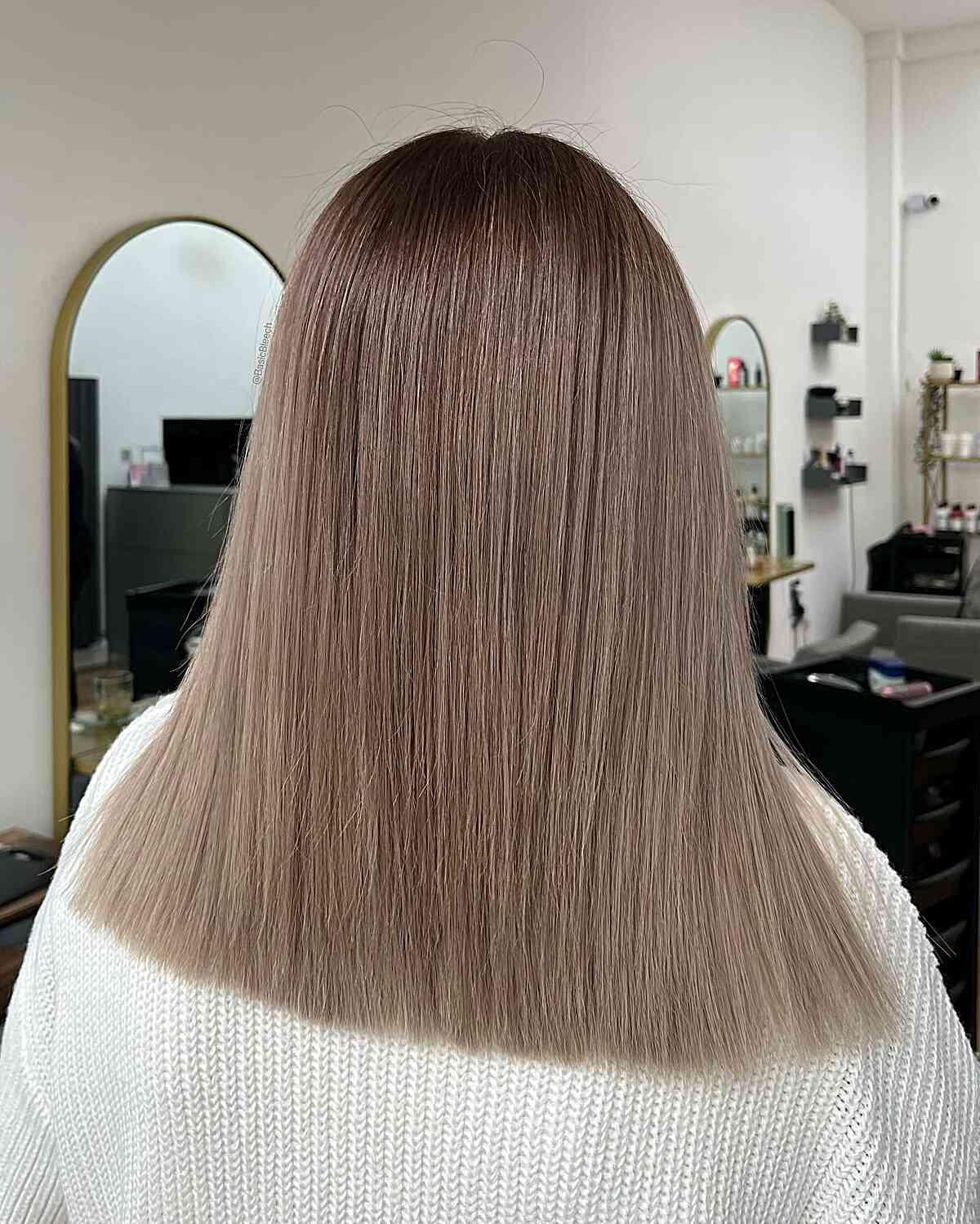 Milk Tea Silver Blonde with Dark Roots for Medium Hair