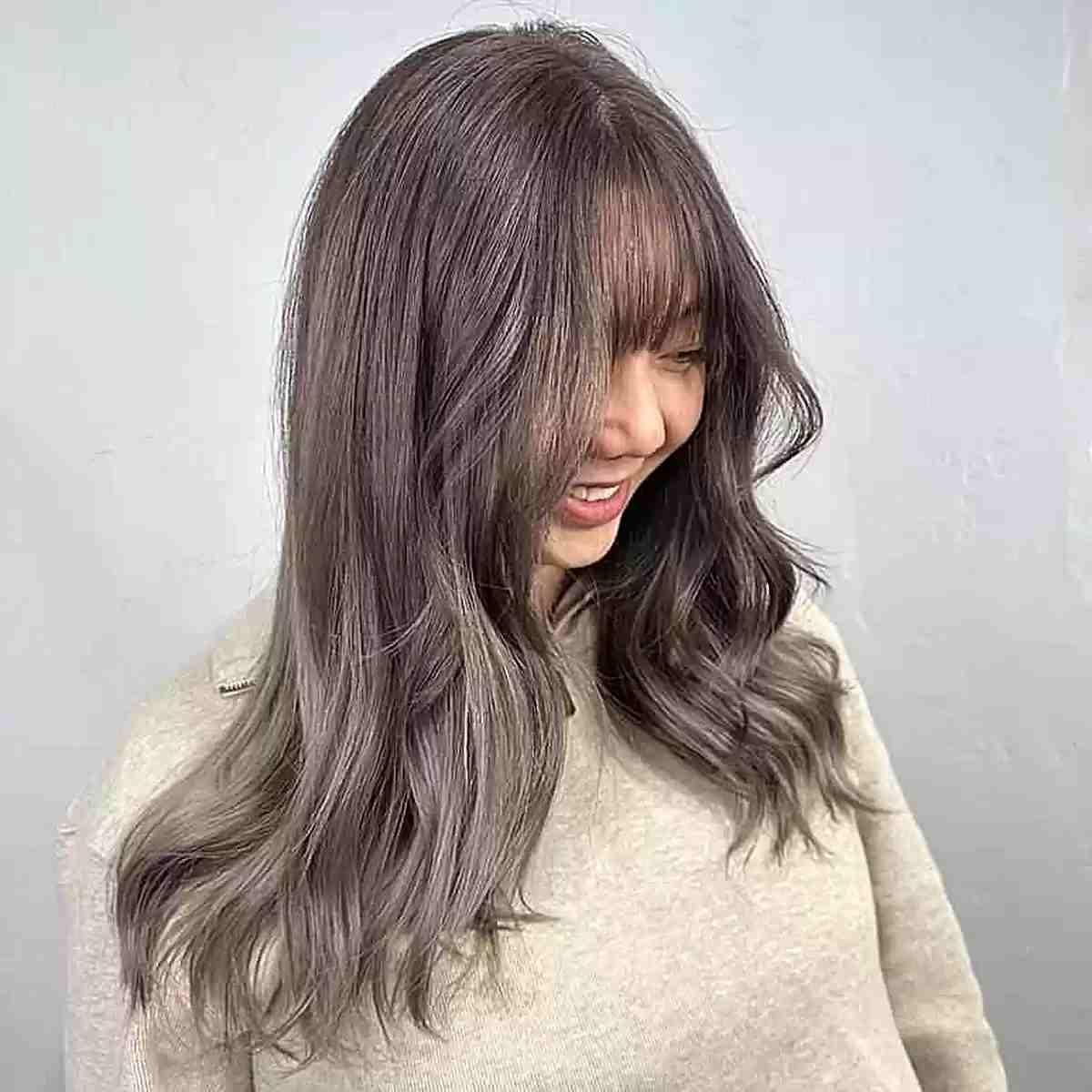 Mushroom Milk Tea Long Hair with Wispy Bangs