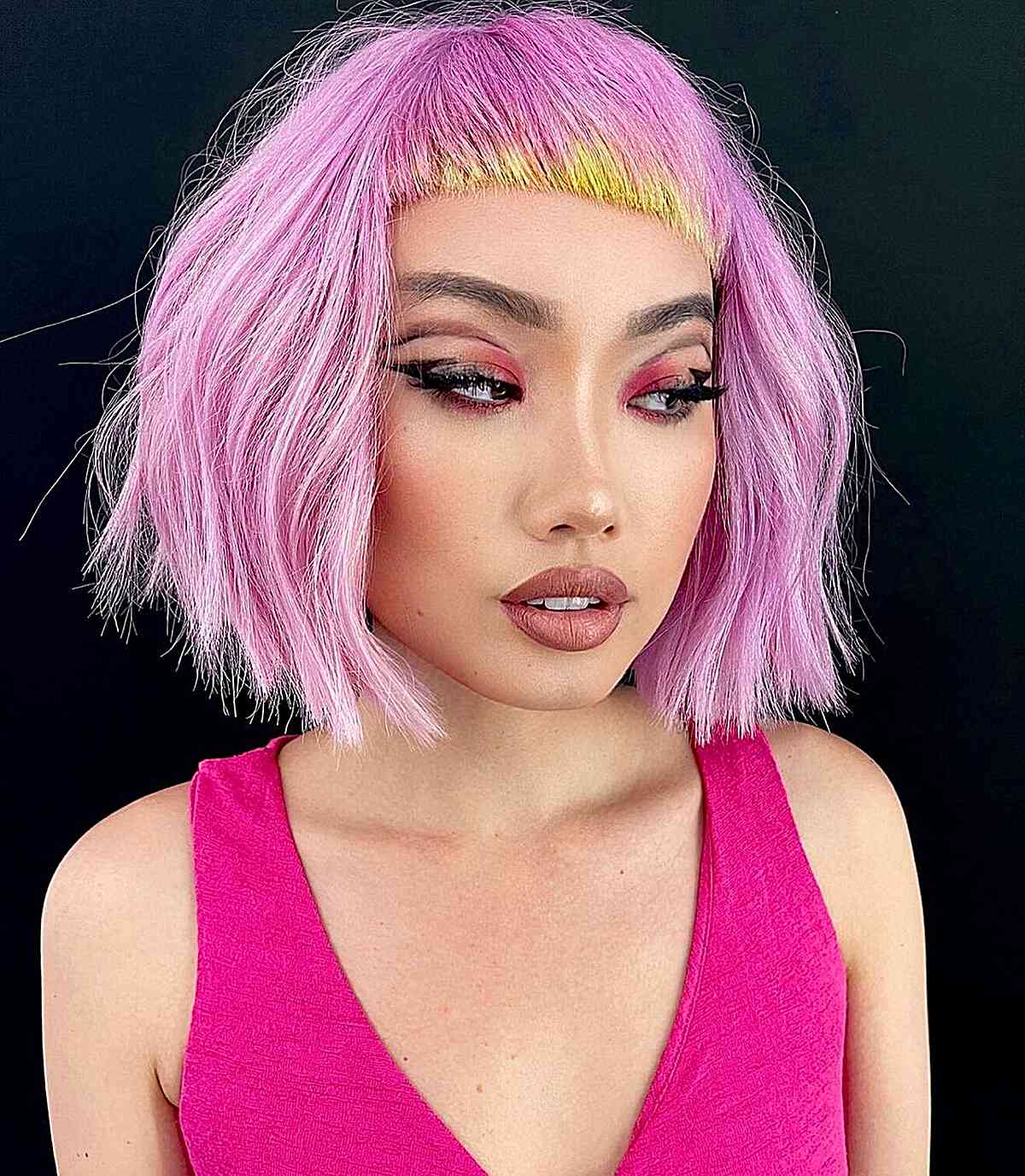 Pink Bob with Asymmetrical Yellow Bangs