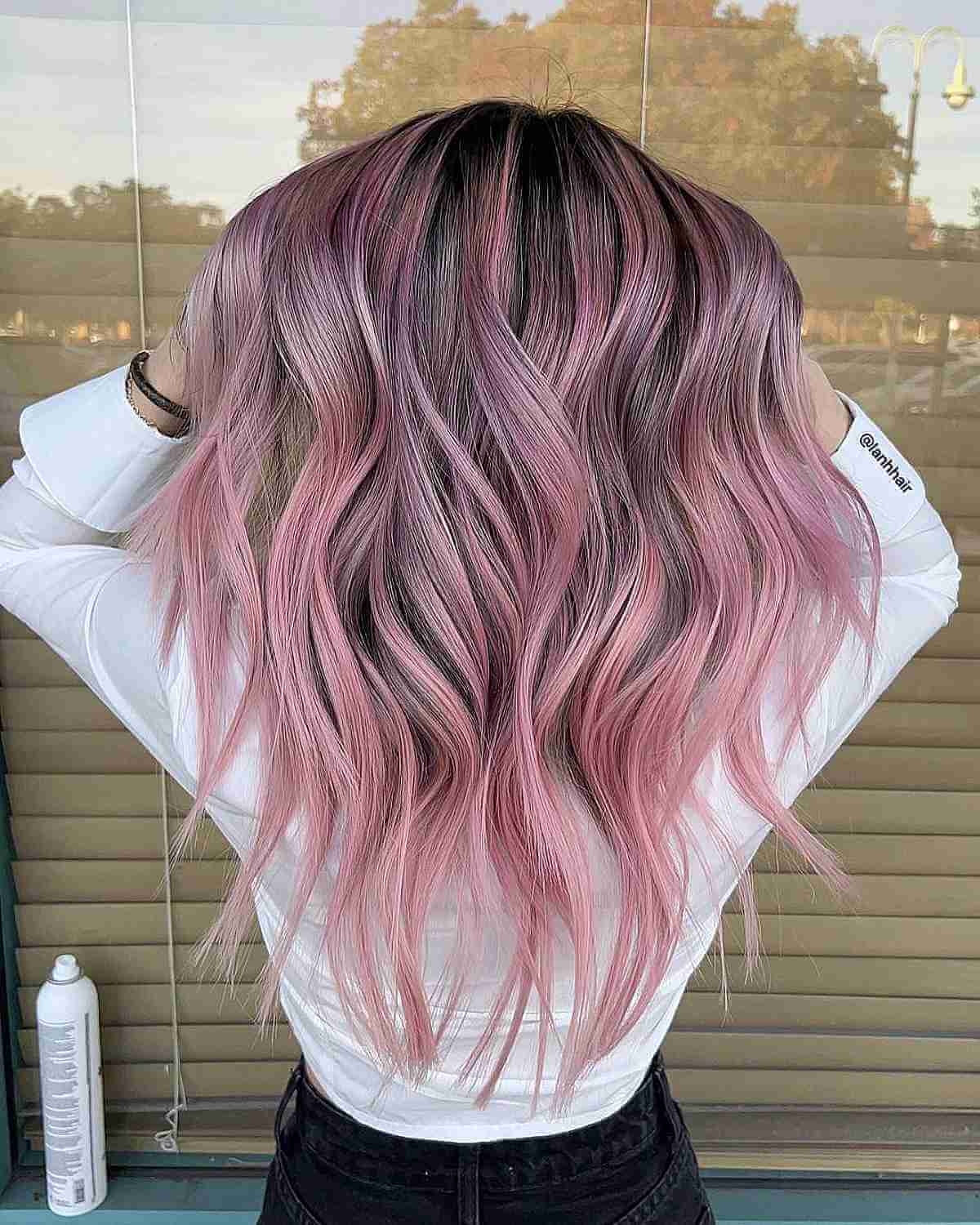 Pink Pastel Balayage with Dark Roots