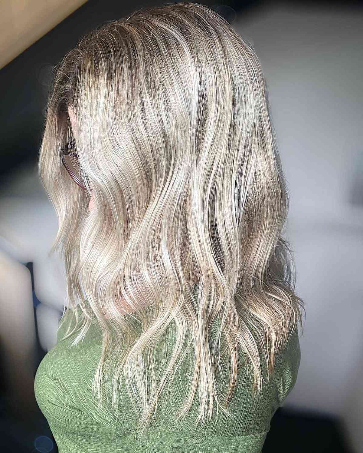 Platinum Blonde Balayage with Dark Roots