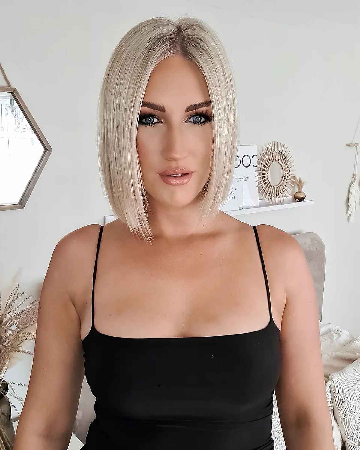 platinum blonde sleek bob hairstyle