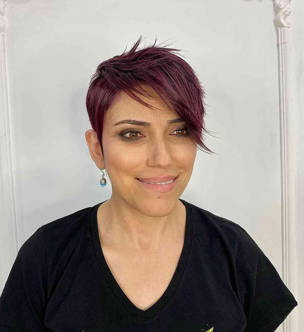 Plum Pixie Cut with Side Bangs