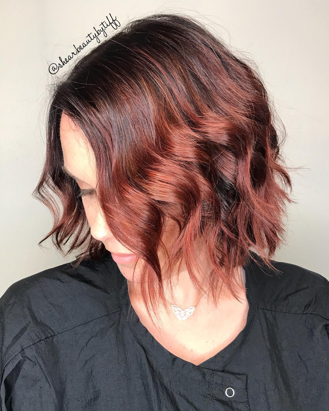 Pretty Red Balayage on Dark Brown Hair