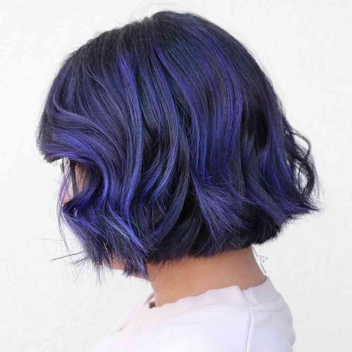 Short Black Bob with Indigo Highlights