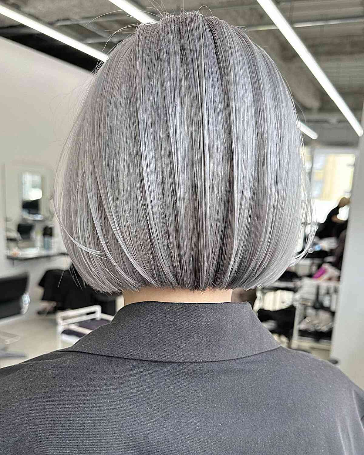 Short Bob Cut with Silver Balayage