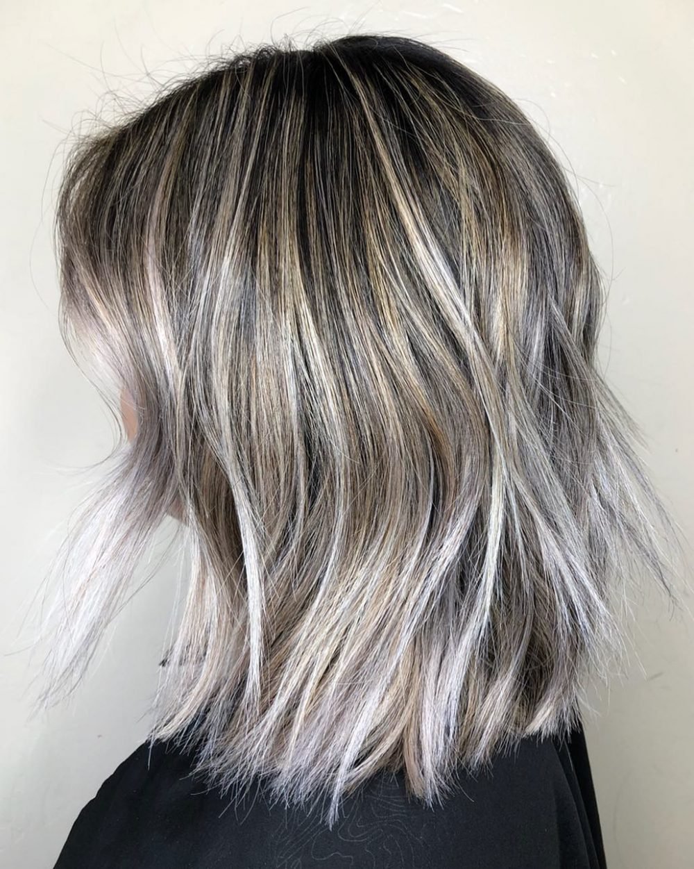 Shoulder-Length Hair with Titanium Blonde Highlights