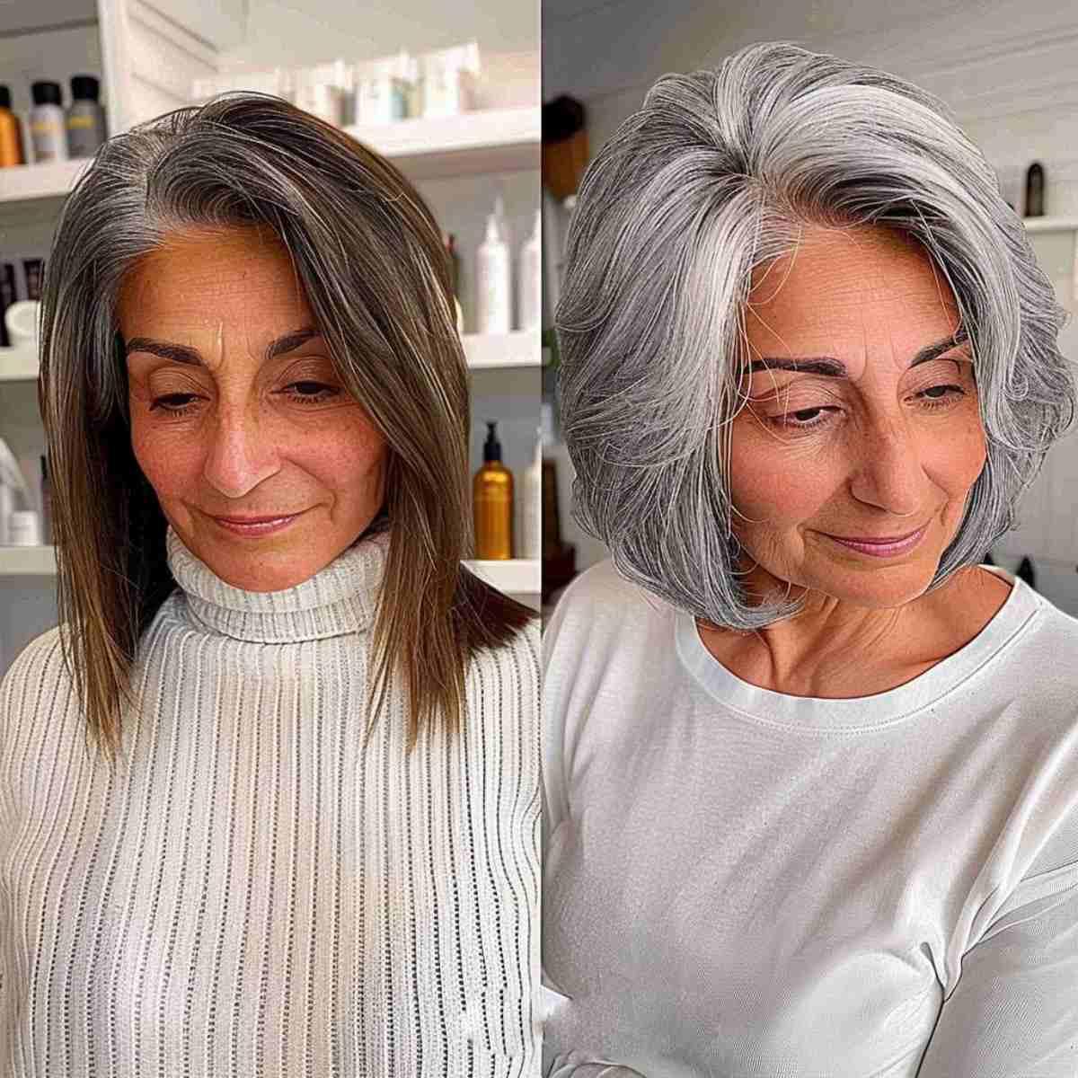 Silver Salt and Pepper Balayage Bob