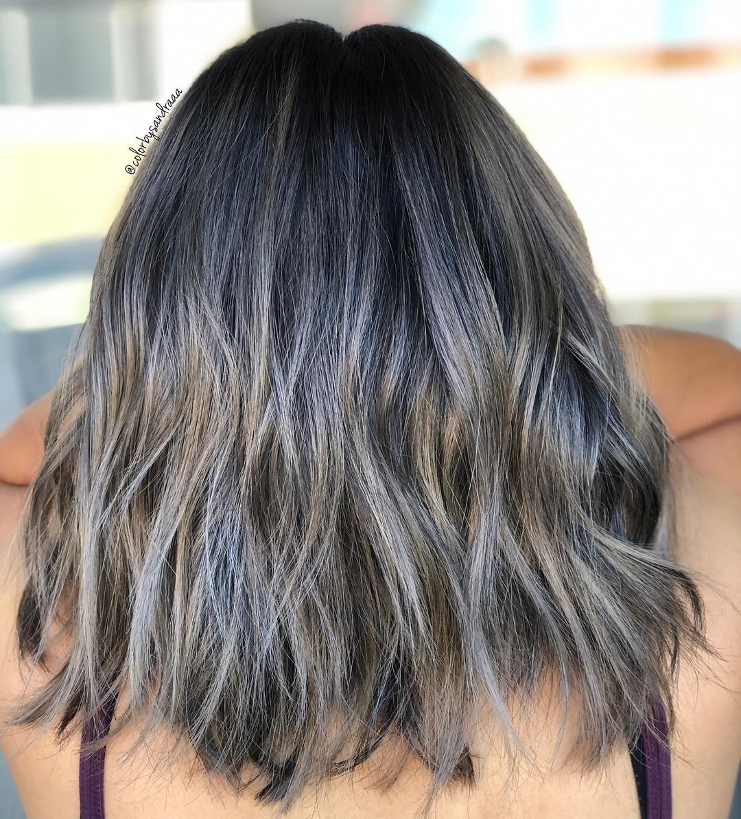 Smokey Ash Blonde Highlights on Black Hair