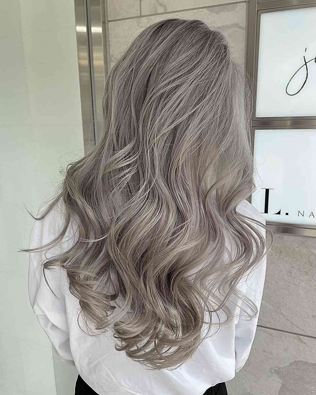 Smokey Gray Balayage for ladies with long straight hair