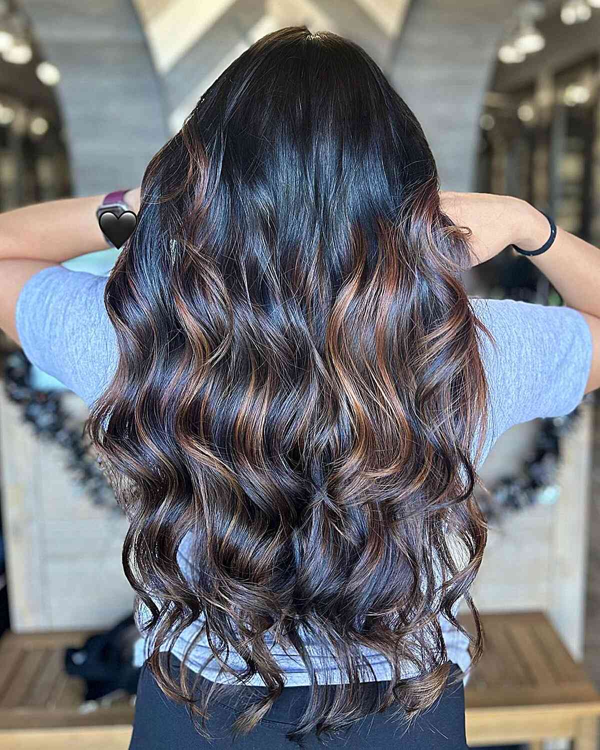 Soft Caramel Balayage on Long Darker Black Hair