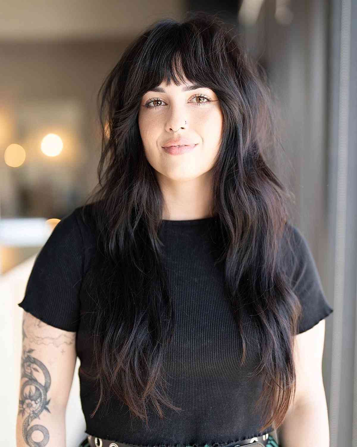 Soft Shag with a Fringe for Long Black Fine Hair