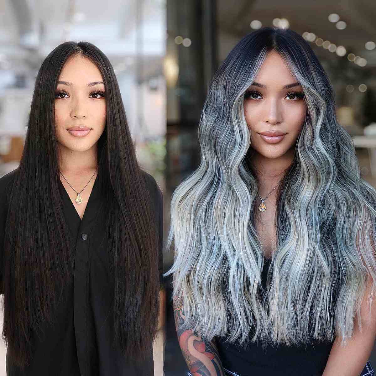 Stunning Grey Balayage for Thick Black Hair