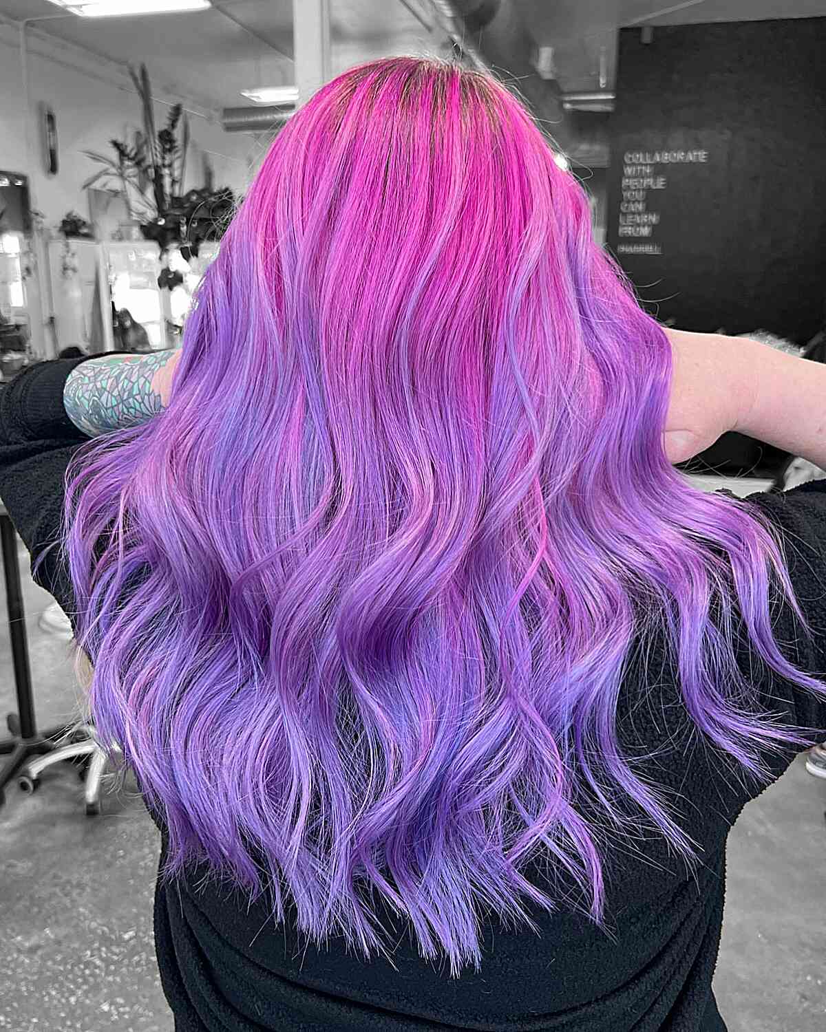 Stunning Pink to Purple Ombre for women with long wavy hair