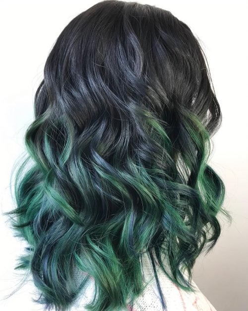 Stylish Green and Black Ombre Hair