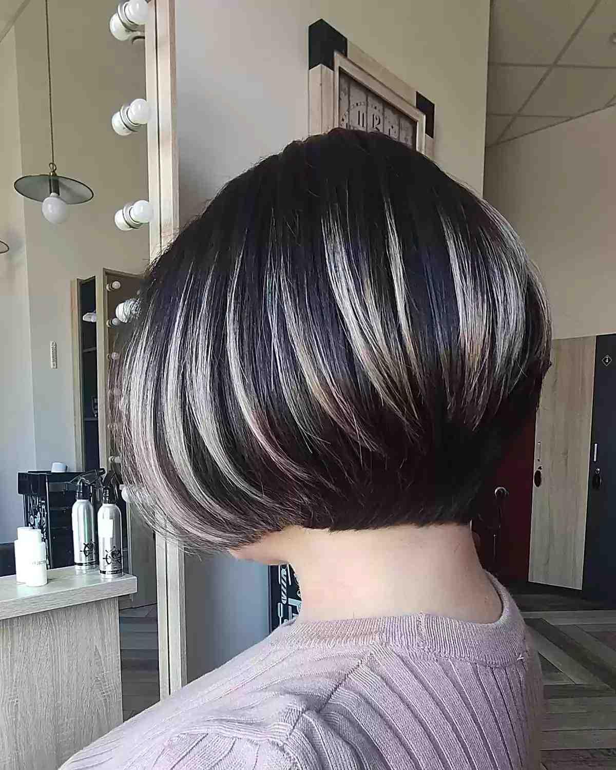 Undercut Black Bob with Chunky Blonde Highlighted Streaks