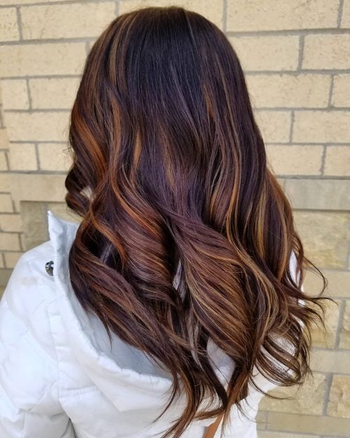 Velvety dark burgundy and brown balayage