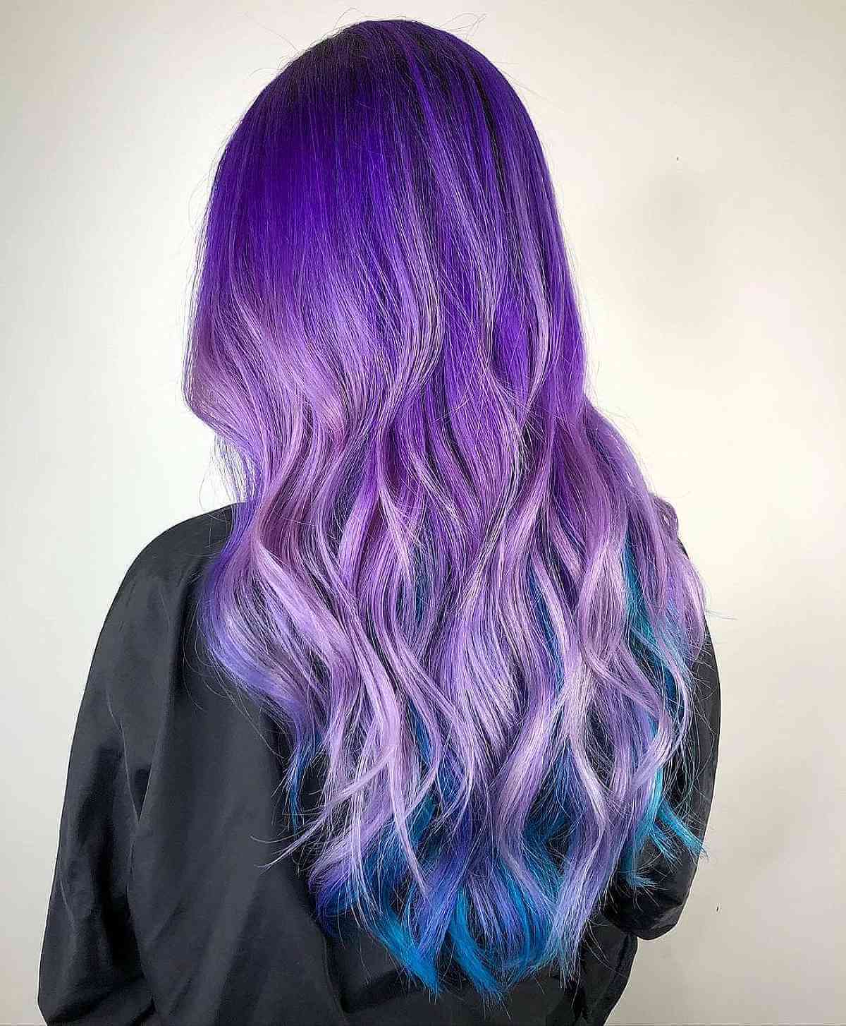 Vibrant Purple Balayage with Blue Tips