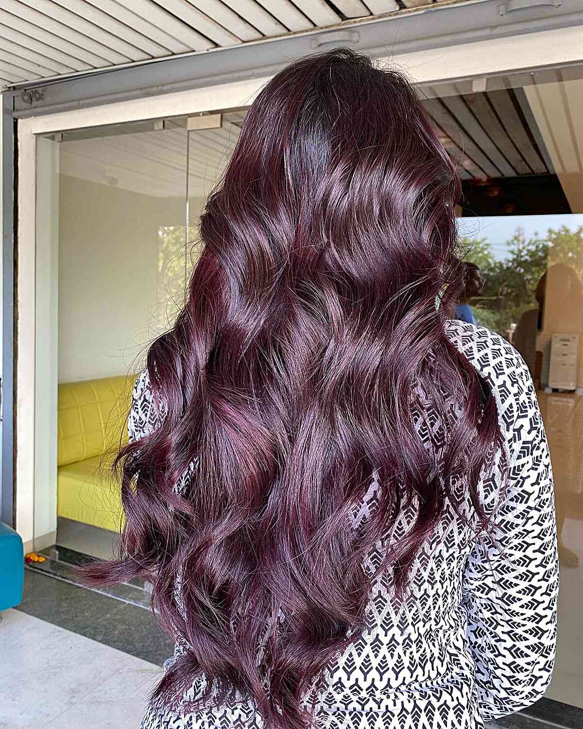 Violet and Mahogany Balayage on very long hair