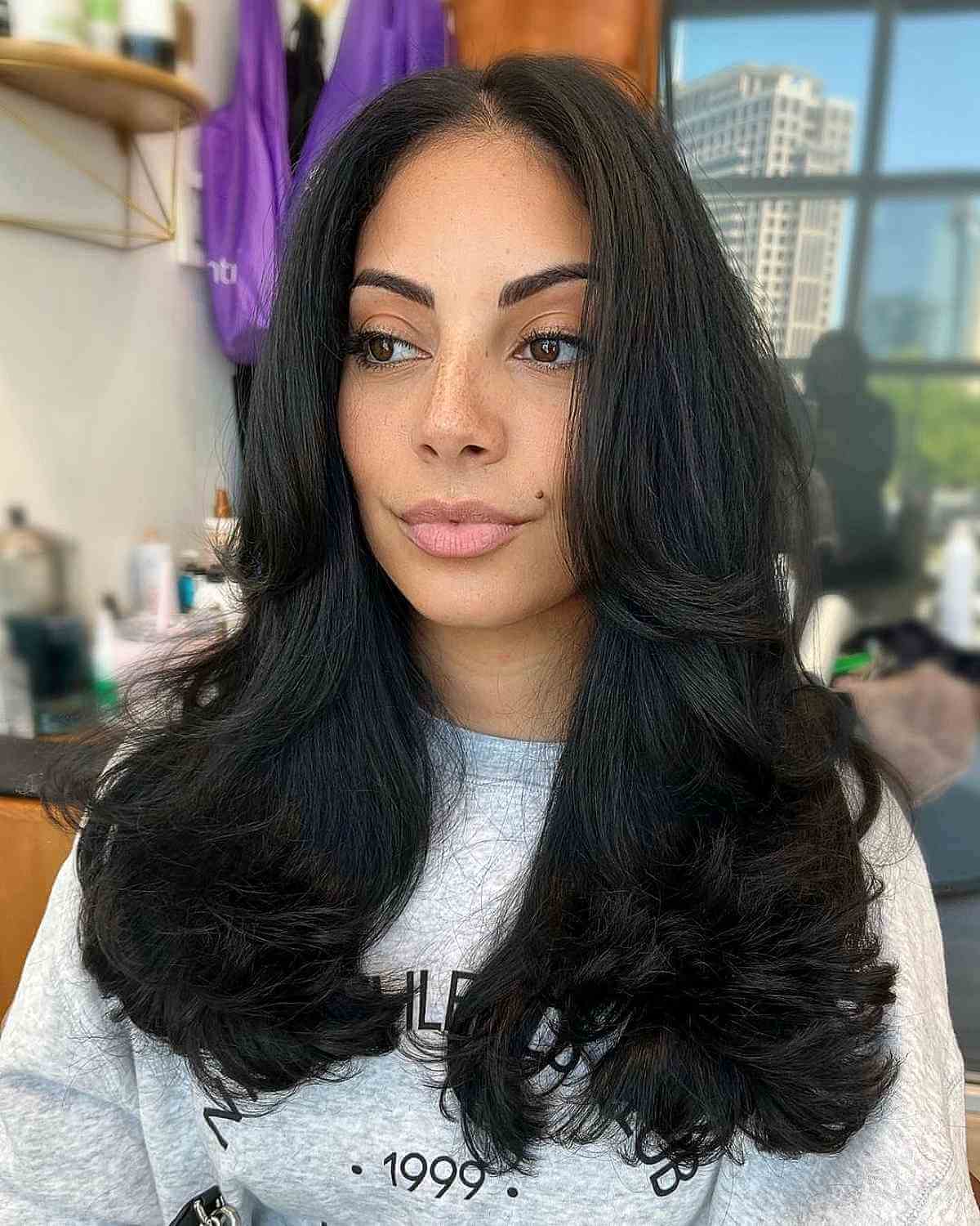 Voluminous Blowout on Long Black Hair