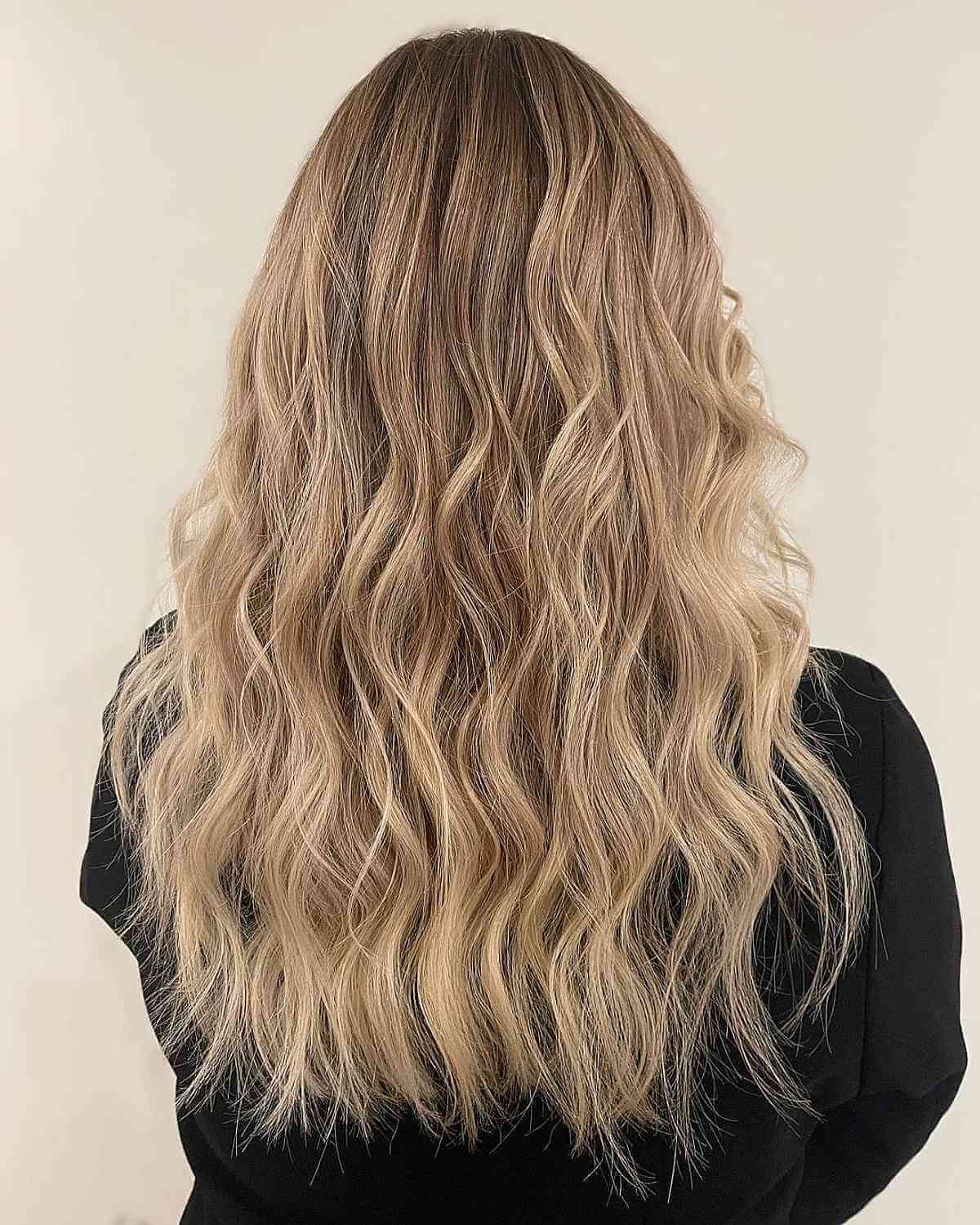 Warm Beige Honey Blonde with Dark Roots