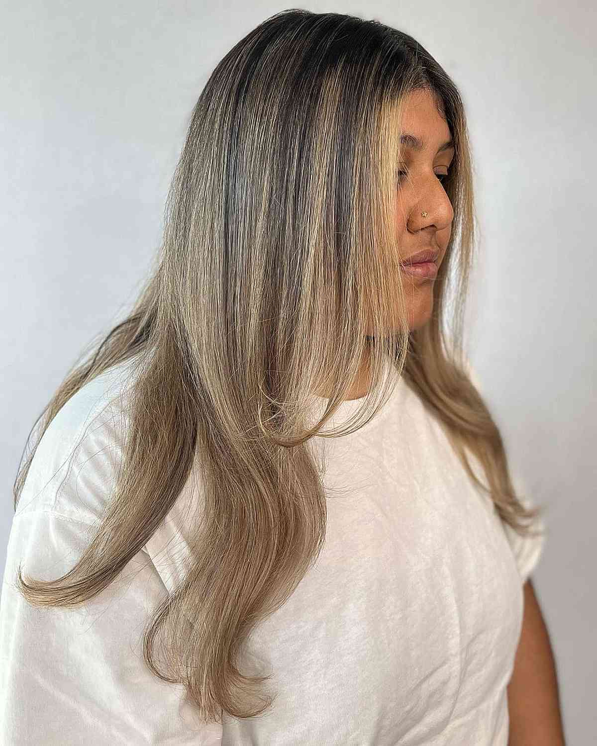 Warm Mushroom Blonde with Dark Roots