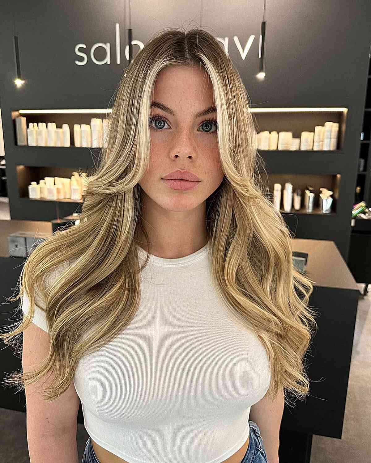 2000-Inspired Dark Blonde Balayage Hair with Long Layers