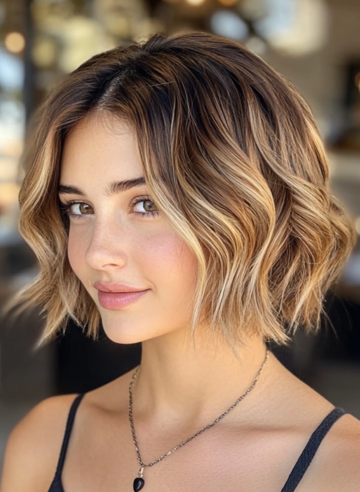 Brunette Bob with Blonde Highlights