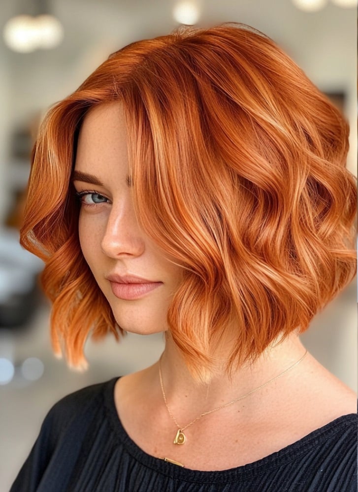 Vibrant Light Copper Wavy Bob