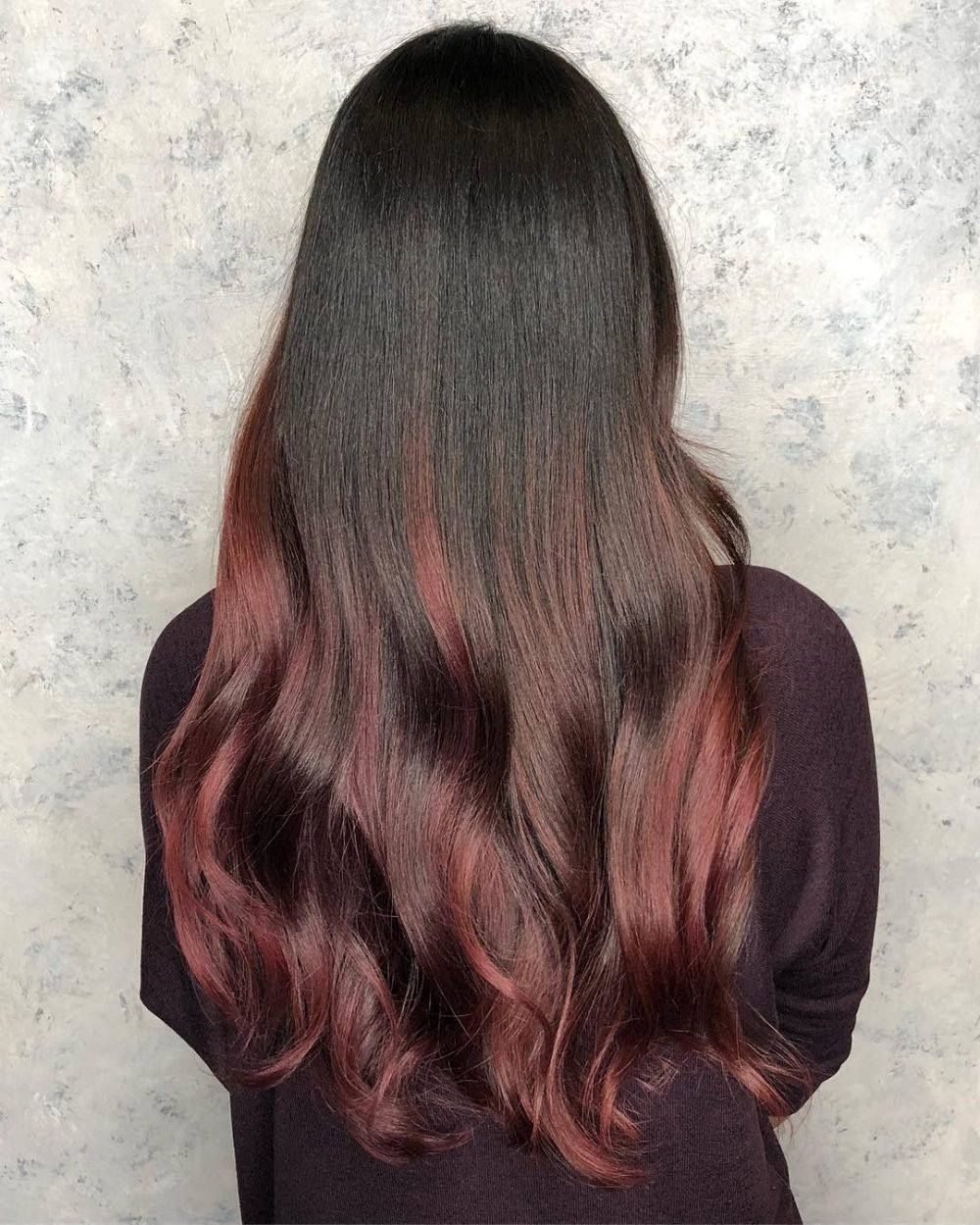 Alluring dark to light burgundy ombre