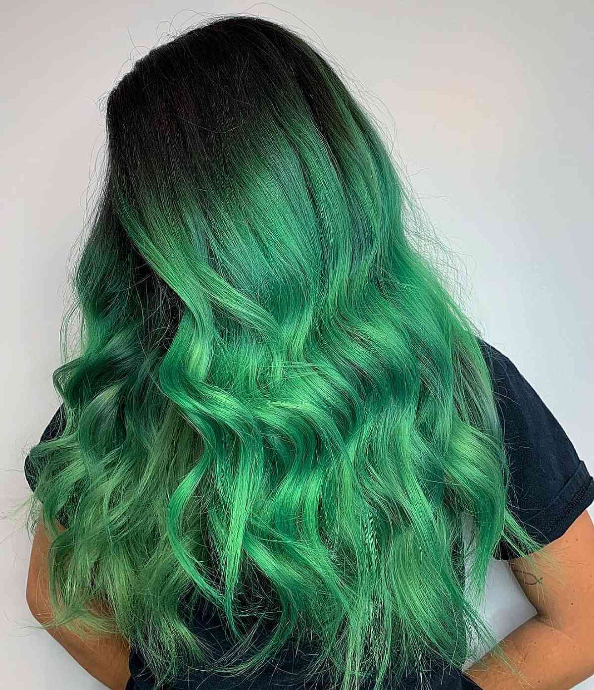 Amazing Long Thick Green Hair with Black Roots