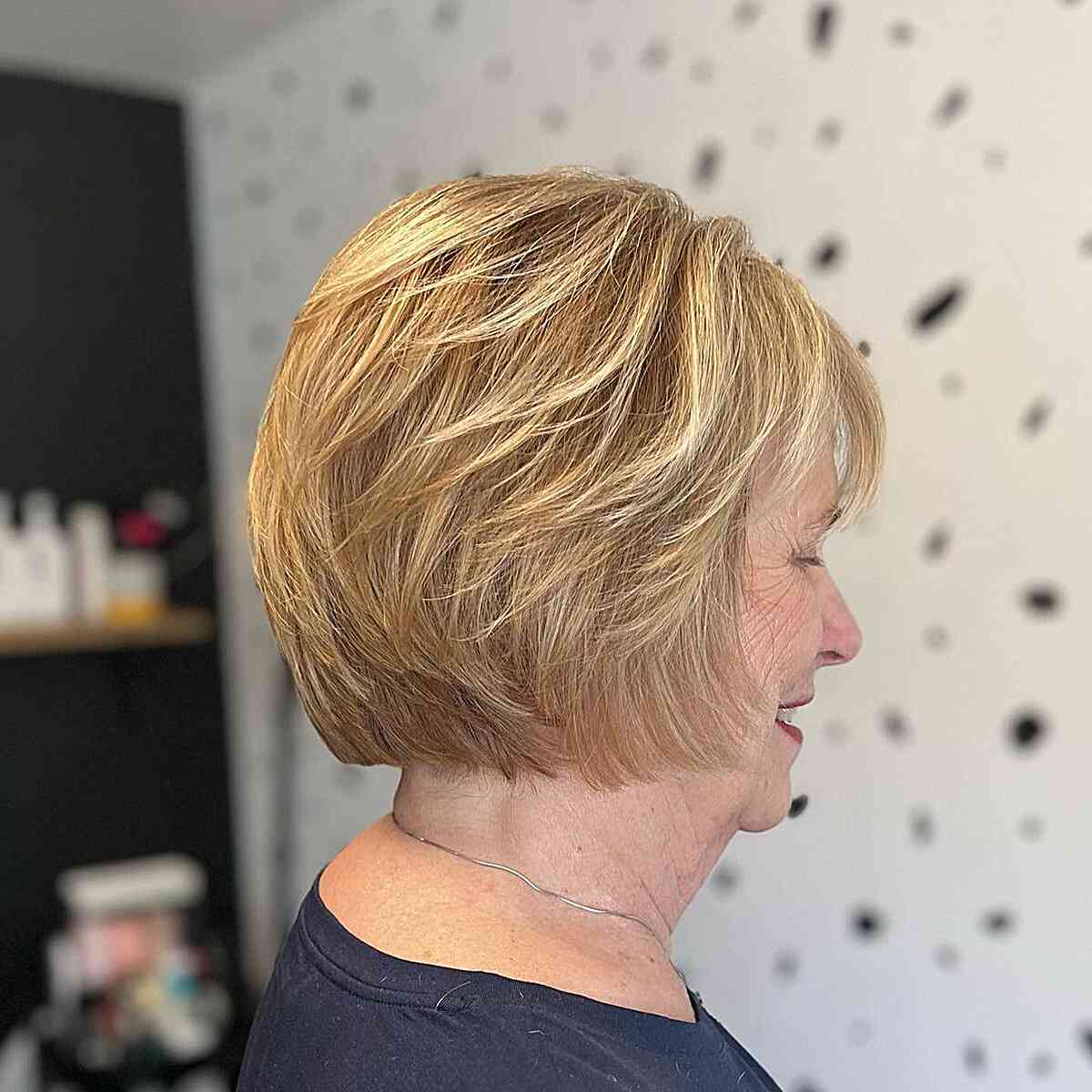 Autumn Creamy Honey Blonde Highlights on Older Women's Over 60 Short Hair