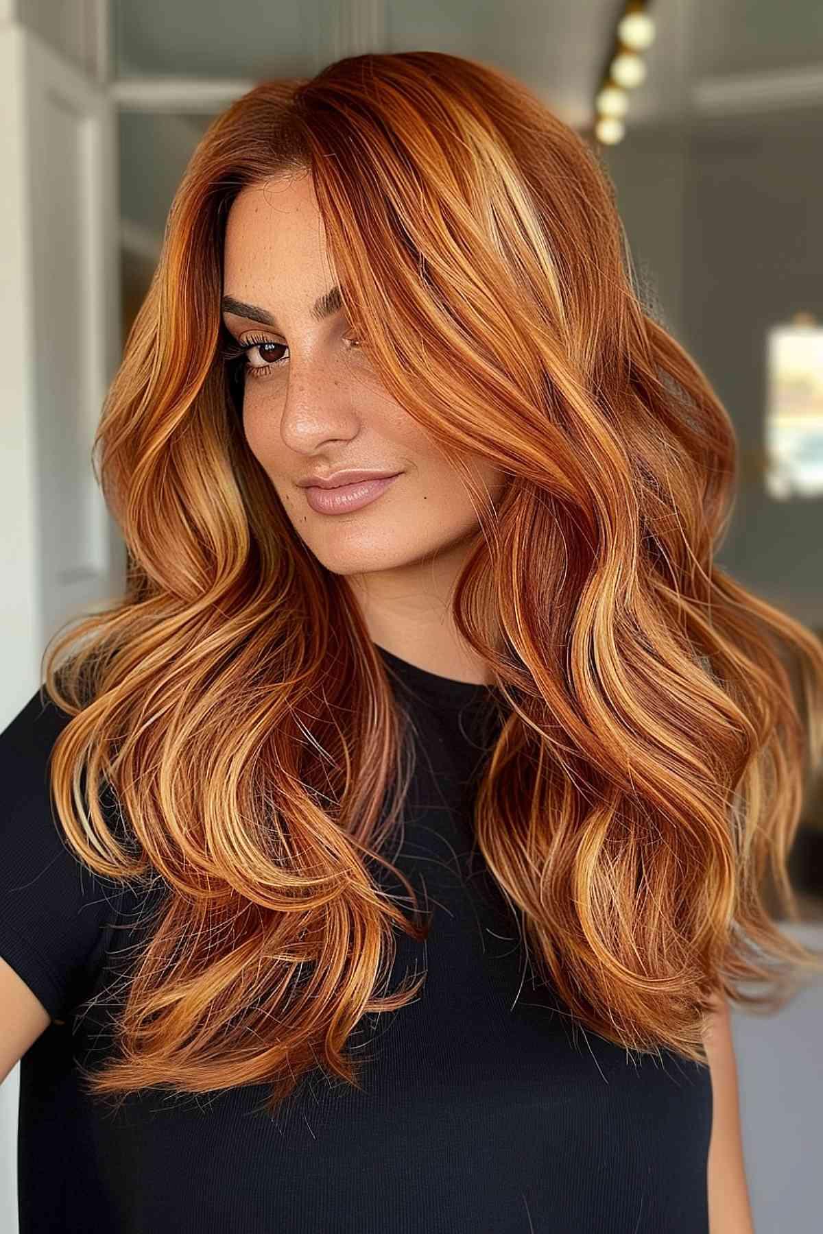 Balayage with ginger copper on the lengths