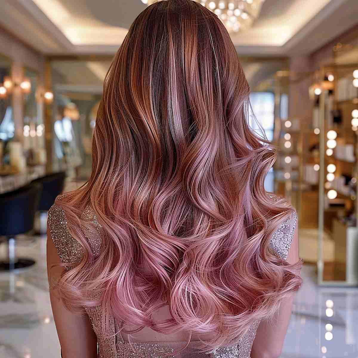 Beautiful Rose Gold and Chestnut Balayage