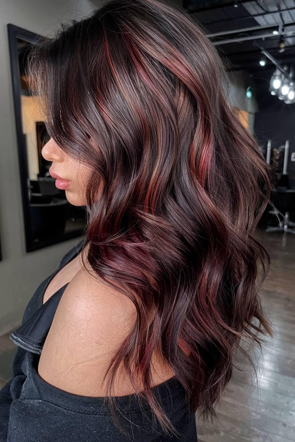 Black and wine hair color with soft waves