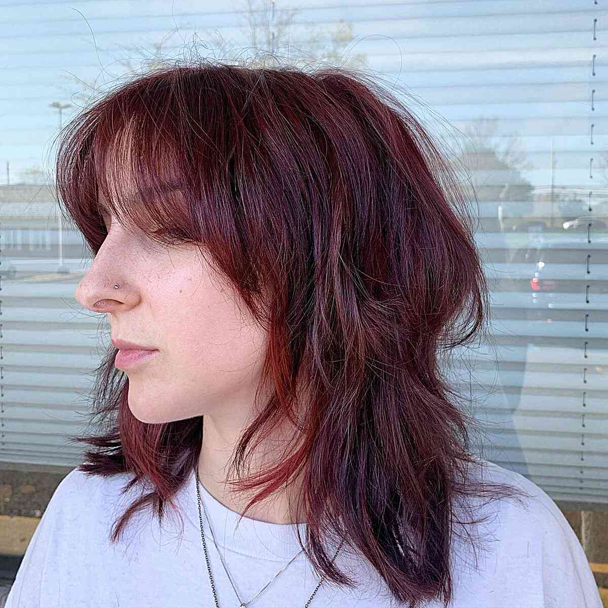 Black-Red Cherry Cola Hues on Medium Wolf Cut